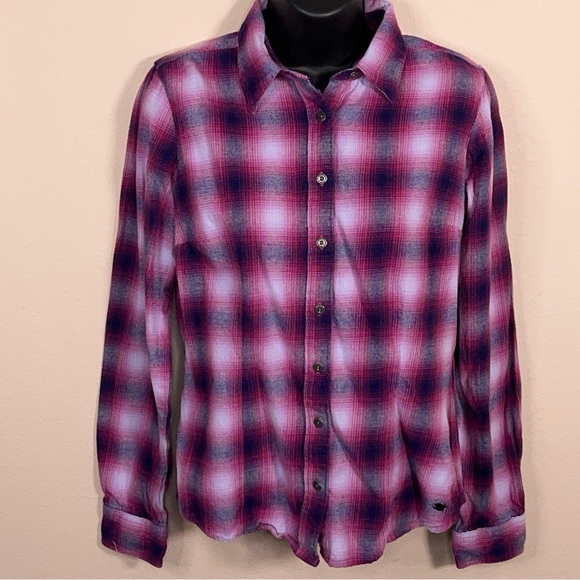 Small Noble Outfitters Womens Purple Pink Fuchsia Cotton Flannel Long Sleeve - Picture 16 of 16